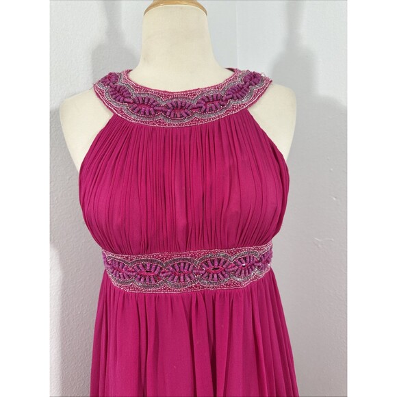Aidan Mattox Mini Dress Womens 2 Pink Silk Beaded Halter Babydoll Hoco 90s‎ Y2K - Picture 2 of 10